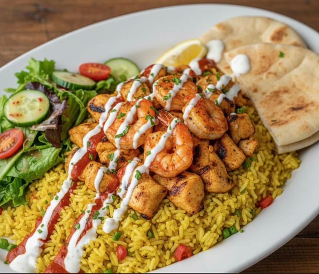 Chicken & Shrimp Over Rice.